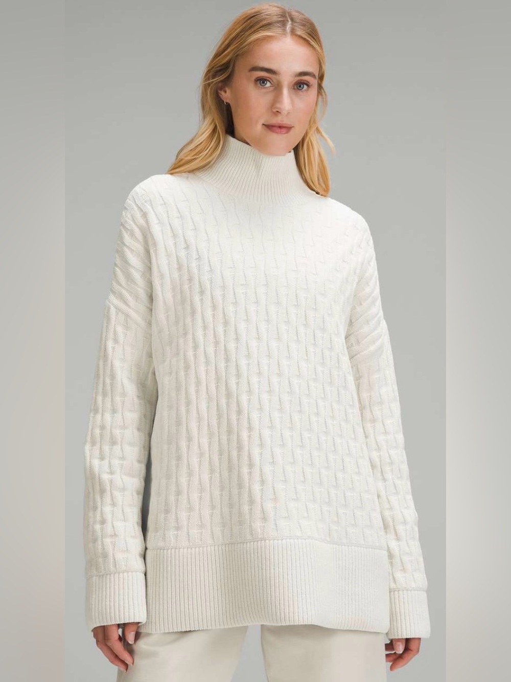 Lululemon Cable Knit Funnel-neck Relaxed Sweater in Bone Size XXL